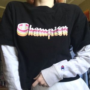 Women’s black champion double layer sleeve shirt